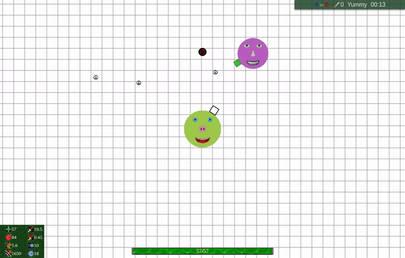 Two circles fighting in Open world for circles